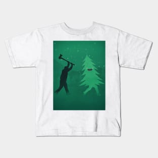 Funny Christmas Tree Hunted by lumberjack (Funny Humor) Kids T-Shirt